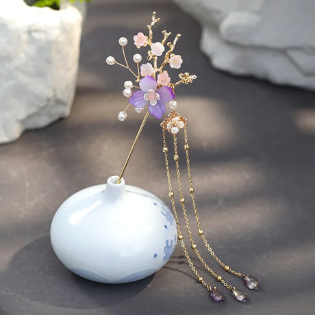 Vintage Tassel Hair Stick Chopsticks For Women Chinese Hanfu Hair Accessories Fringe Pearl Floral Hairpin Forks Metal Jewelry