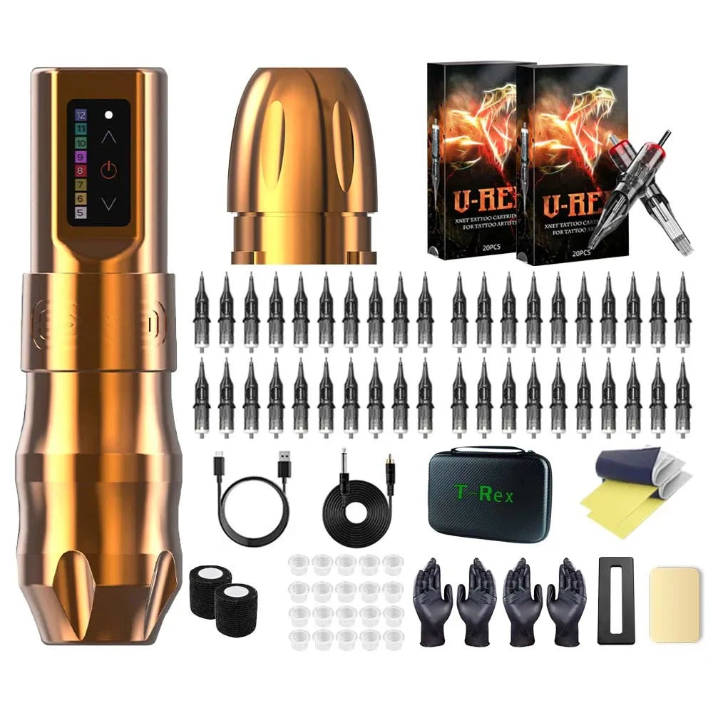 T-Rex Professional Wireless Tattoo Pen Machine Kit Powerful Cartridge machine 2400mAh Battery Beginners Roatry For Body Artist