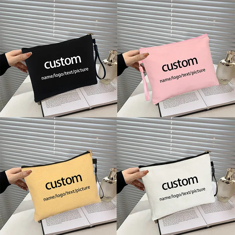 Personalized Customized Name/LOGO/Text/Picture Canvas Bags Toilet Kit Teacher/Birthday Gift Cosmetic Coach Bag Mini Makeup Pouch