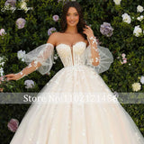 AmyLvager Charming Sweetheart Lace Up Ball Gown Wedding Dress 2024 Gorgeous Appliques Long Sleeve Princess Bridal Gown Customize