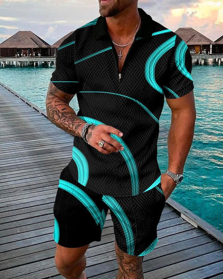 Summer Brand Tracksuit Solid Color Male Shorts Suit Polo Shirt Set Daily Casual Beach Clothing 3D Printed Fashion Slim Fit Mens