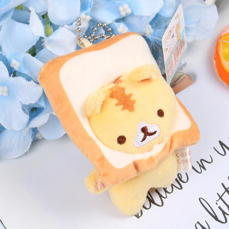 1pc Japanese Popular Cute Keyring Cute Yellow Bread Cat Toast Plush Pendant Keychain