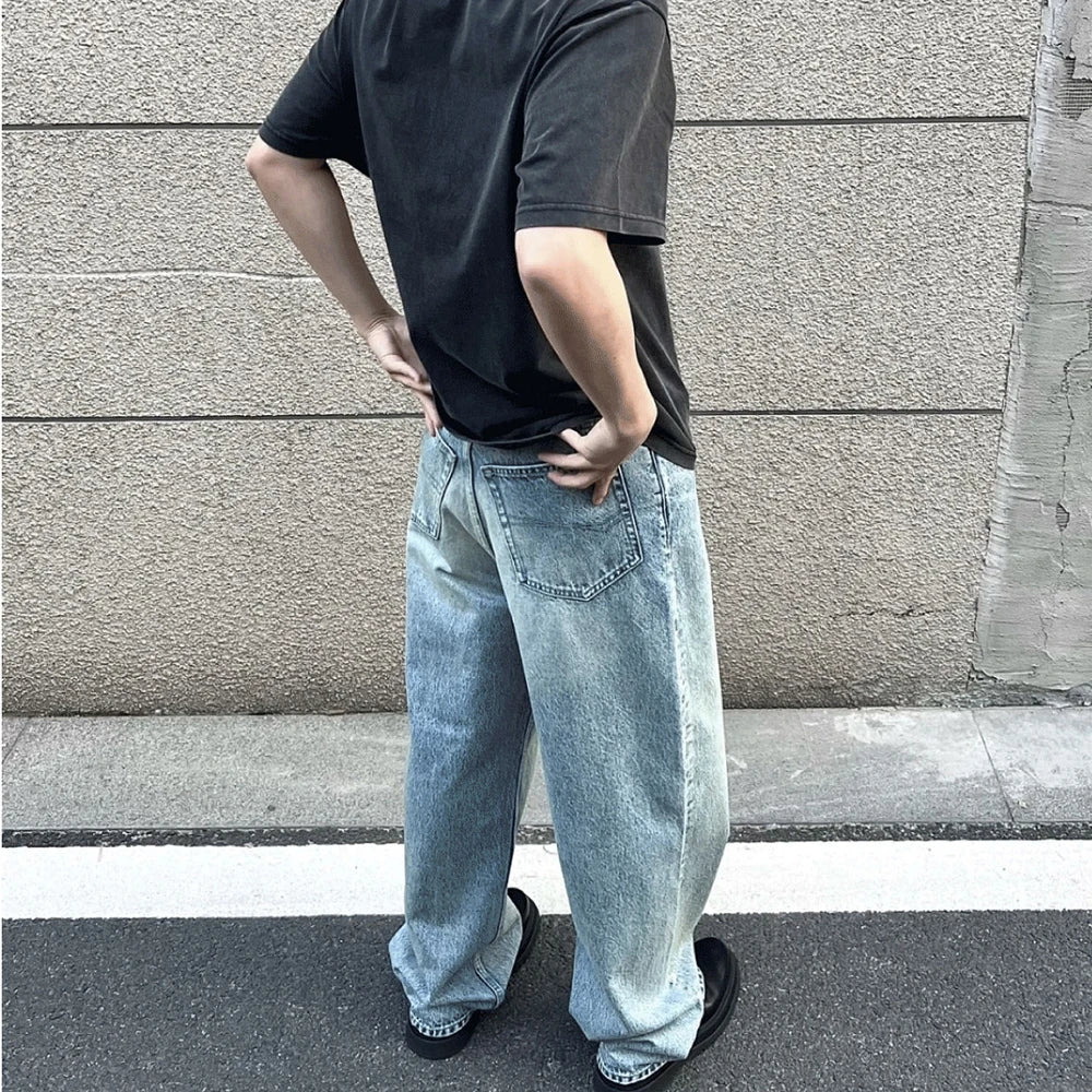 High Street Washed Blue Wide Leg Baggy Jeans for Men and Women Straight Ropa Hombre Y2k Denim Pants Oversized Loose Trousers