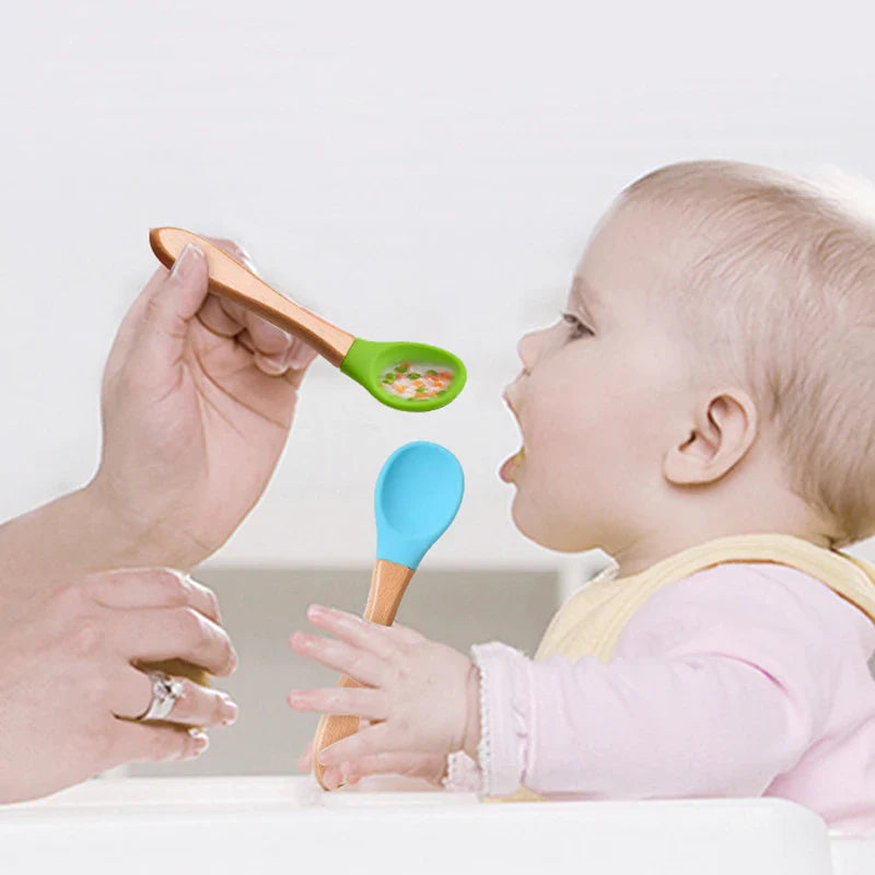 2 PCS Silicone Spoon Fork for Baby Utensils Set Auxiliary Food Toddler Learn To Eat Training Soft Fork Infant Tableware Feeding