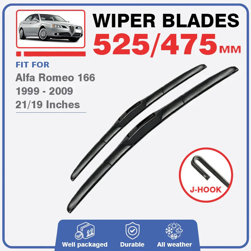 Front Wiper Blades Set Kit For Alfa Romeo 166 1999 - 2009 Windshield Windscreen Window Brushes Accessories Cutter Refills Rubber