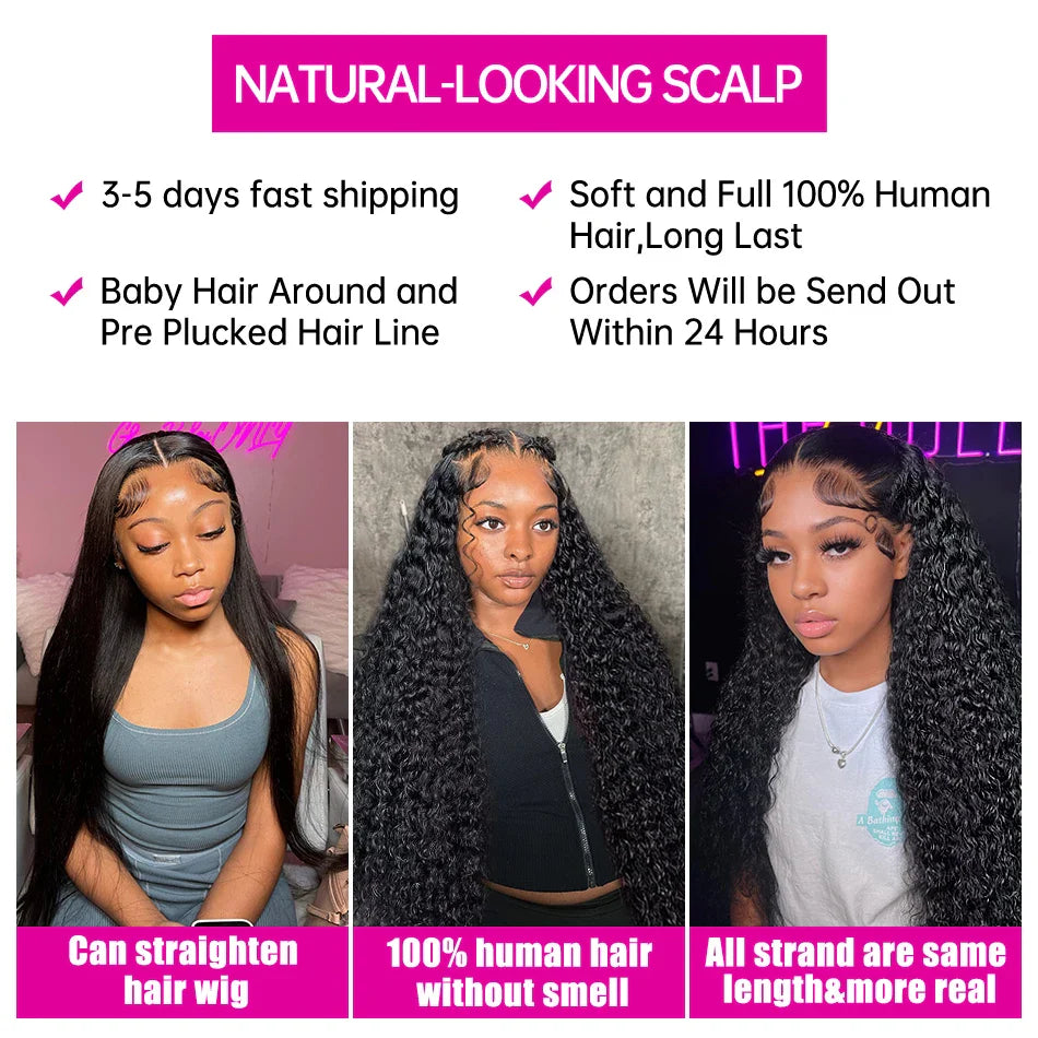 Luvin 250% Deep Wave 13x6 Lace Front Human Hair Wigs 30 40Inch Brazilian Remy Water Curly 13x4 Frontal 5x5 Closure Wig For Women