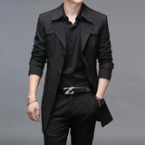 Fashion Men's woolen Coats Solid Color Single Breasted Lapel Long Coat Jacket Casual Overcoat Casual Trench Spring and Autumn