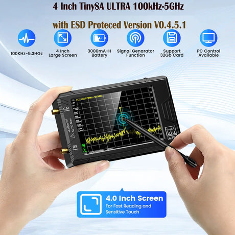 TinySA ULTRA 4" Display Tiny Spectrum Analyzer 100kHz To 5.3GHz 32GB Network Internal Lan Tester RF Generator Built In Battery