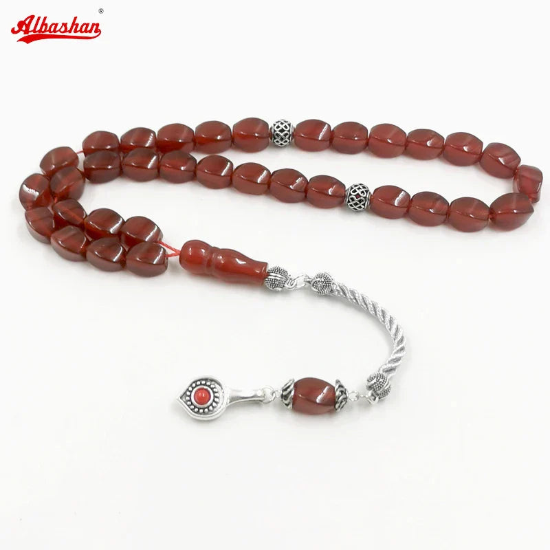 Gemstone Tasbih Natural Brazil Red Agate stone Islamic misbaha bracelet prayer bead turkish fashion Gift eid Muslim accessories