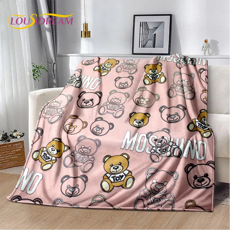 HD Cartoon Moschino Toy Bear 3D Blanket,Soft Throw Blanket for Home Bedroom Bed Sofa Picnic Travel Office Rest Cover Blanket Kid