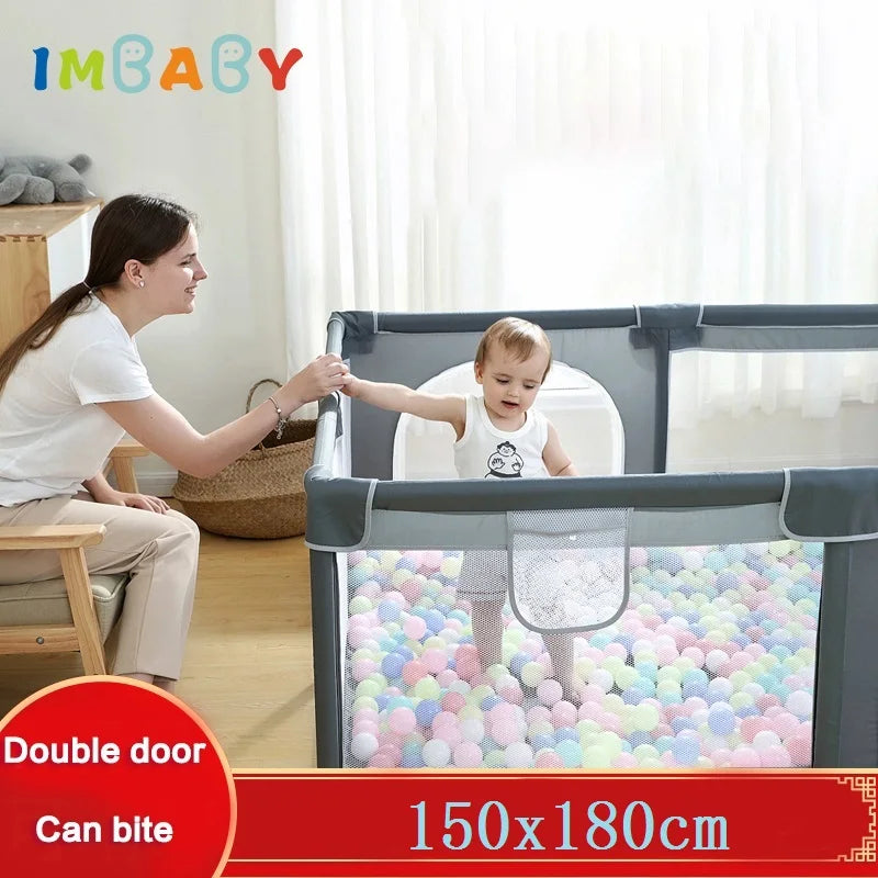 IMBABY 150*180cm Baby Playpens Balls Pool Baby Playground Double Doors Playpen for Children Indoor Safety Barrier Kids Fence