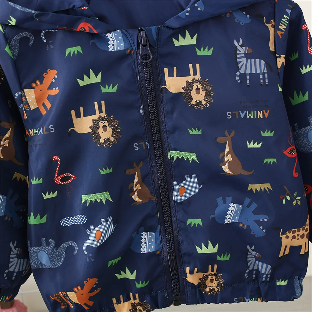 Baby Coat Spring And Autumn Boys' Hooded Zipper Jacket Children'S Cartoon Print Windproof Casual Sports Top