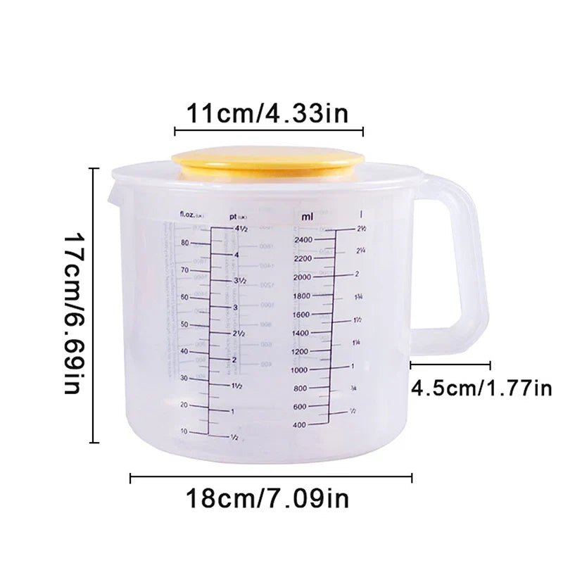 1Pc 2.5L Large Capacity Baking Measuring Cup Scale Kitchen Mixing Bowl with Lid Transparent Plastic for Home Tools