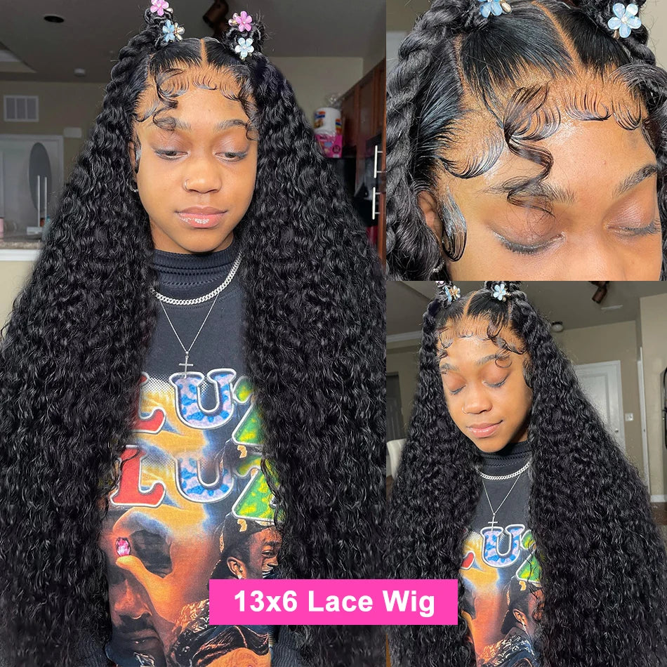 Luvin 250% Deep Wave 13x6 Lace Front Human Hair Wigs 30 40Inch Brazilian Remy Water Curly 13x4 Frontal 5x5 Closure Wig For Women