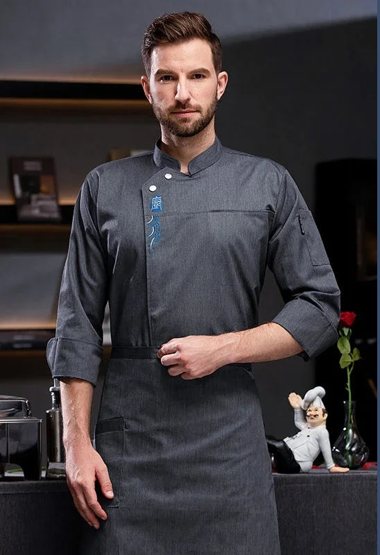 Grey Short Sleeve chef uniform Cook Coat Chef Jacket Chef T-shirt Baker Work Uniform Waiter Restaurant Hotel Clothes women Logo