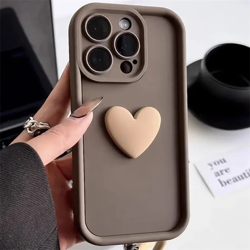 Ottwn Cute INS 3D Love Heart Silicone Phone Case For iPhone 11 12 13 14 15 Pro Max XS XR 7 8 Plus SE 2020 Shockproof Candy Cover