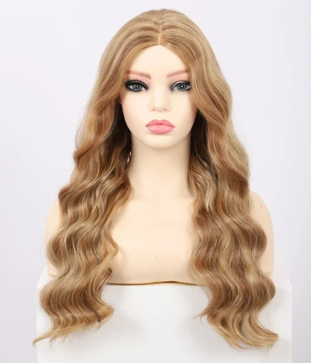 Kalyss Synthetic 18 Inches Ombre Blonde Curly Wavy Wigs Middle Part Body Wave Wig Full Machine Made Wig for Black White Women