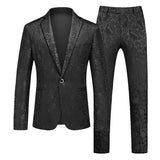 Fashion Brand Men's Jacquard Suit Classic Black / White / Blue Business Wedding Banquet Party Dress Men Blazers and Pants