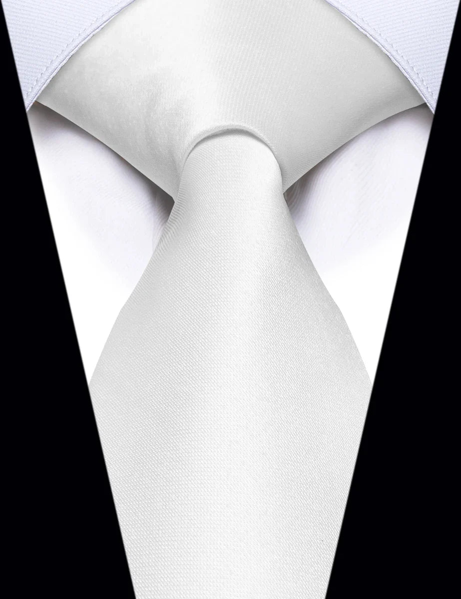 Luxury White Solid Necktie for Man Accessories Classic Slim Silk Men's Tie Pocket Square Clip for Wedding Daily Wearing Gifts