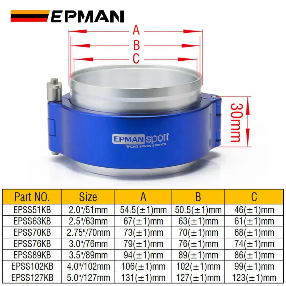 EPMAN HD Clamp System Assembly Exhaust V-band Clamp Quick Release For 2.0"/2.5"/2.75"/3.0" OD Exhaust / Intercooler Pip/Turbo