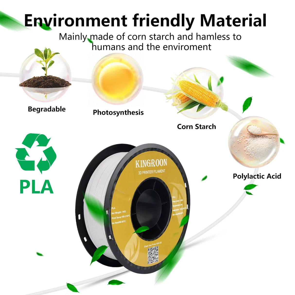 Kingroon 3D Printer PLA PETG Filament 1kg 1.75mm For 3D Printer,TPU 2.2LBS 3D Printing Plastic Material Eco Friendly Fast Ship