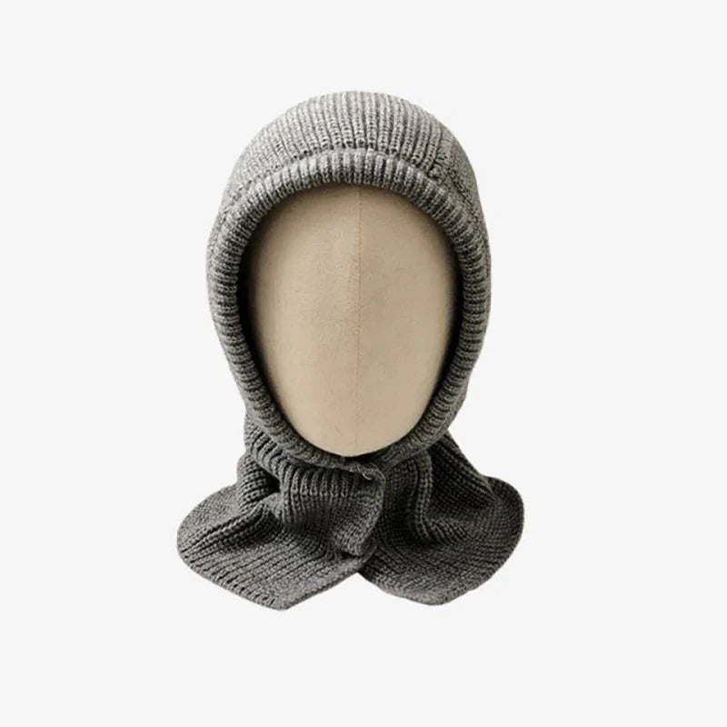 Korean Kids Balaclava Hat One Piece Scarf Cap Winter Warm Knitted Ear Protection Hat Solid Children Boys Girls Hooded Beanie