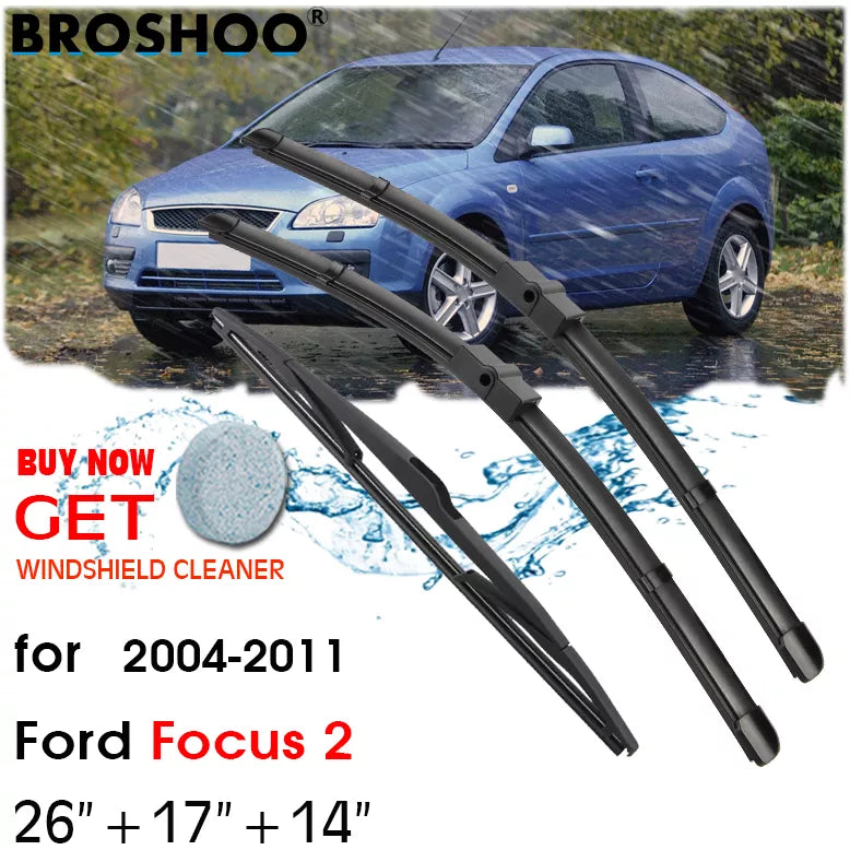 BROSHOO Wiper Front Rear Wiper Blades Set For Ford Focus 2 2004-2011 Windshield Windscreen Front Rear Window 26"+17"+14"