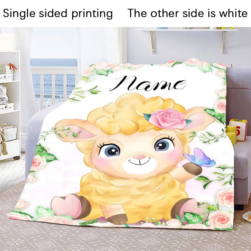 Custom Name Blanket Kawaii Baby Girl Boy Kids Personalized Blankets Cartoon Animal Cute Soft Flannel Throw Blanket Birthday Gift