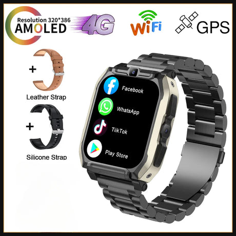 2024 New KOM8 4G LTE HD Dual Camera Smartwatch Face Recognition GPS SIM Card Google Play Store Payment Function Men Watch