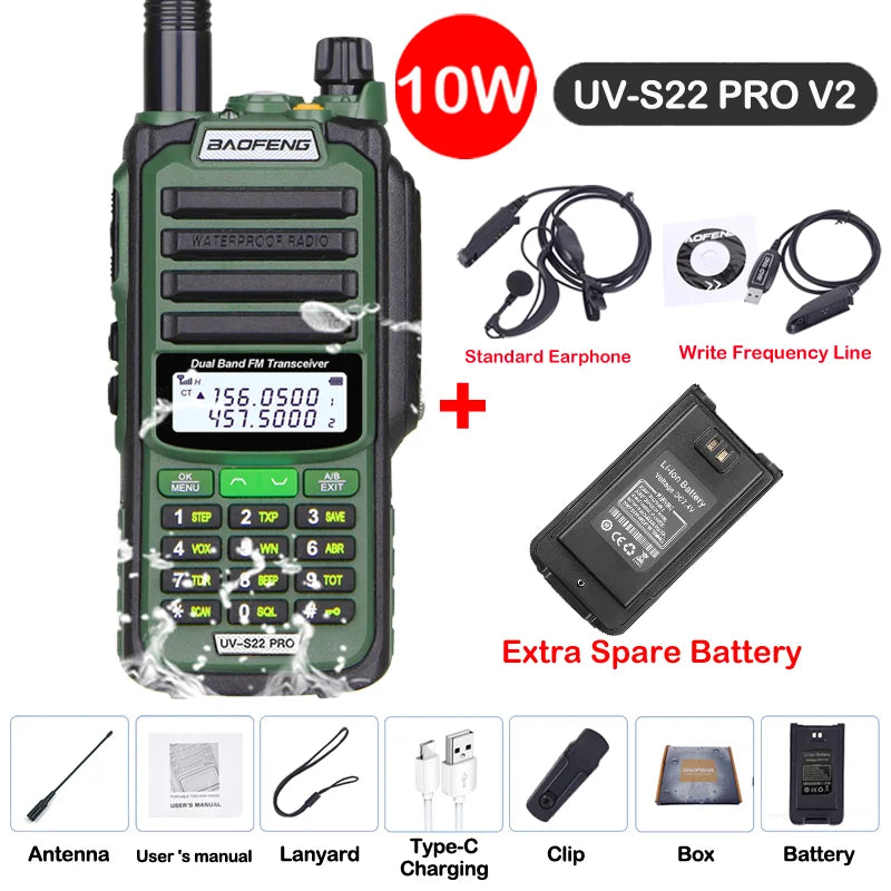 Baofeng UV S22 PRO V2 IP68 Walkie Talkie Waterproof Dual Band 136-174/400-520MHz Ham Radio Upgraded Of UV9R UV5R Pro 50KM Range