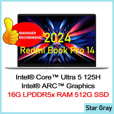 Xiaomi Redmi Book Pro 14 2024 Ultra 5/Ultra 7 Intel ARC Graphics 16G/32G LPDDR5x RAM 512G/1T SSD LCD 2.8K 120Hz Screen Mi Laptop