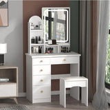 Makeup Vanity Set with Drawer and Shelf, Wood Dressing Table with Lighted Screen Mirror