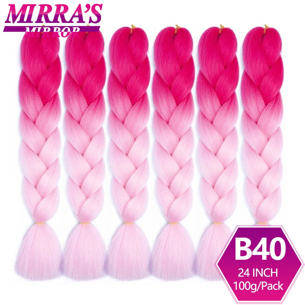 24inch Jumbo Braids Synthetic Hair For Box Braid Ombre Braiding Hair Extensions Three Tone Black Brown Blue Pink Mirra’s Mirror