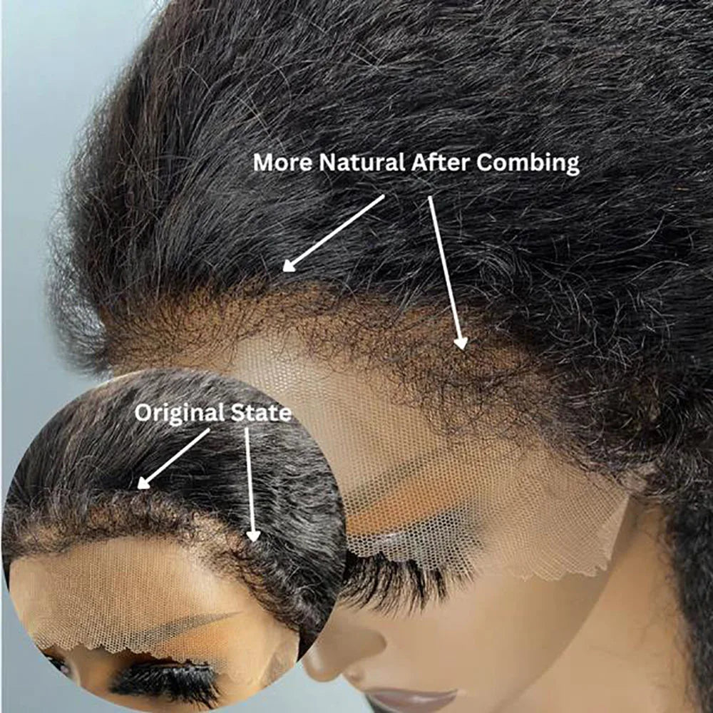 Lace Front Wigs Kinky Straight Human Hair Wig HD Transparent Yaki Straight Lace Frontal Human Hair Wigs for Woman Human Hair