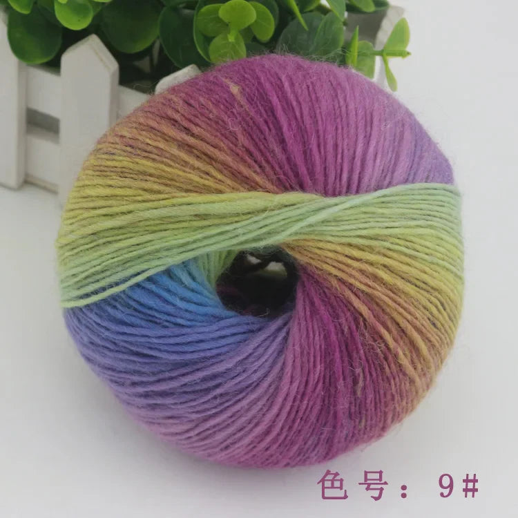 QJH 4Skeins Rainbow Soft Yarn 100% Wool Gradient Multi Color Yarn for Crocheting Knit DIY Hand Knitting Yarn 180m×4(196y×4,50g×4