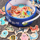 Wooden Magnetic Fshing Toy Marine Life Cognition Fish Rod Toys Children Early Educational Parent-child Interactive Board Game