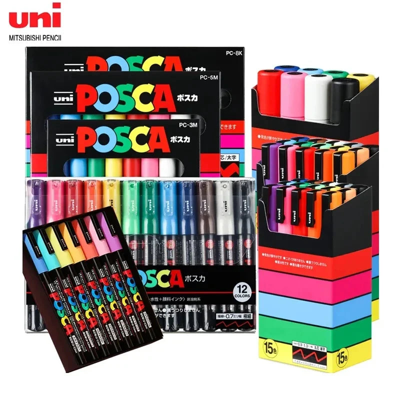 Japan Posca Marker Pen Set Non-Toxic Utilies Escolares Used On Multiple Materials Paper Cloth Glass Canvas Ceramic Plastic Safe