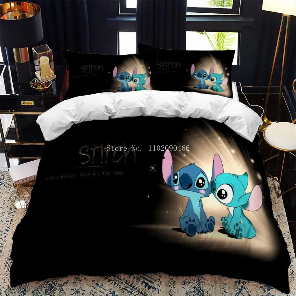 3D Cartoon Bedding Set Disney Lilo & Stitch Queen King Quilt Comforter Duvet Cover Set Children Kids Boys Bedroom Home Textile