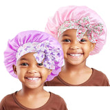 2PCS/LOT Baby Elastic Wide Edge Satin Nightcap Cute Printed Bandage Solid Color Hat Kids Bow Home Cap Multifunction Children Hat