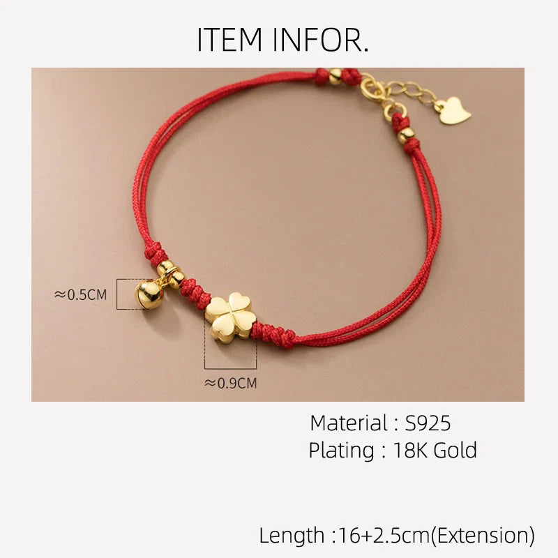 La monada 16+2.5cm 925 Silver Rope Bracelets Women Heart Golden Flower Bell Red Thread Line String Bracelets For Women Girl