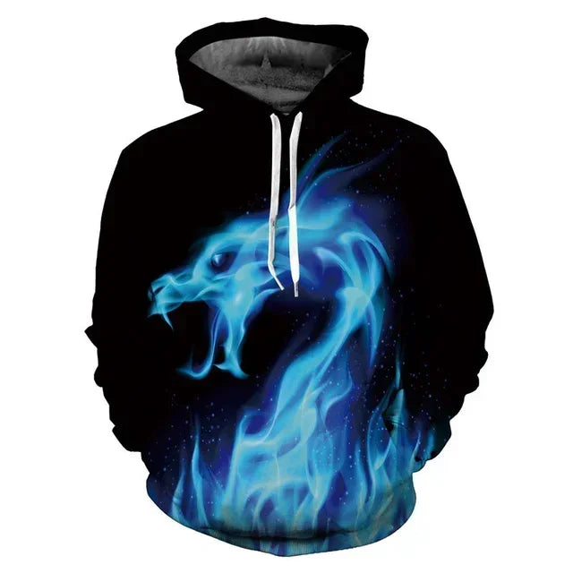 Funny 3D Flame Print Hoodies For Men Fashion Trend Harajuku Streetwear Autumn New in Sweatshirts Oversized Pullover y2k Clothes