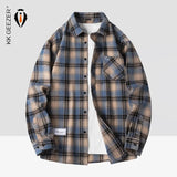 Men Shirt Plaid Flannel Spring Autumn Long Sleeve Blue Loose Mens Casual Shirt Oversized Business Male Soft Dress Shirt