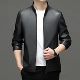 Genuine Leather Clothes Men's Stand Collar Luxury Leather Jacket Autumn and Winter plus Velvet Warm Leisure Simple Leather Coat