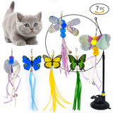 Interactive Cat Toy Handfree Cat Stick Playing Kitten Playing Teaser Wand Toy Suction Cup Bird/Feather Cat Wand Toys Set