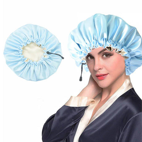 Ladies Satin Nightcap Solid Color Simple Drawstring Adjustable Hair Care Bandana Double Sided Shower Cap Chemo Head Cover