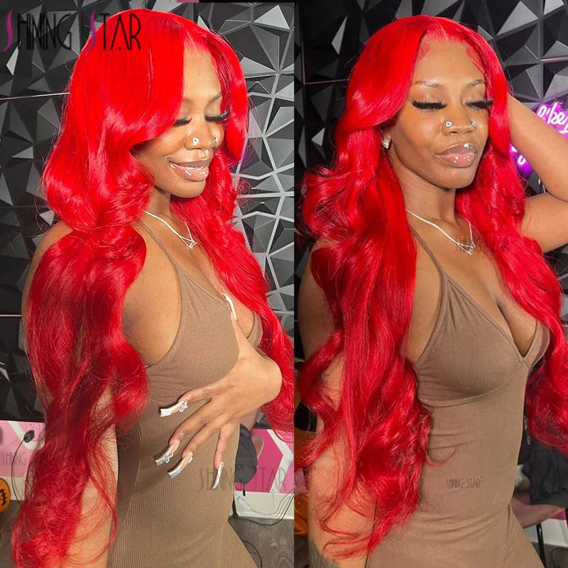 13X6 Hd Lace Frontal Human Hair Wigs 34 Inch Red Colored Body Wave Lace Front Wig Burgundy Curly 13X4 Lace Front Human Hair Wig