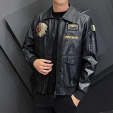 2023 New Casual Motorcycle Windbreaker Zip Lapel Collar Faux Leather Jacket Men Slim High Quality Fashion Men's Coat Streetwear