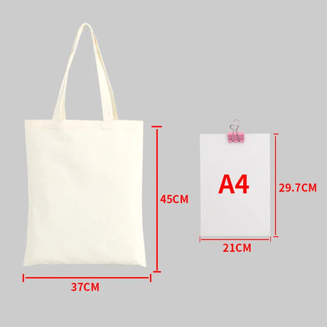 Large Capacity Canvas Shopping Bags DIY Folding Eco-Friendly Cotton Tote Bags Shoulder Bag Reusable Grocery Handbag Beige White