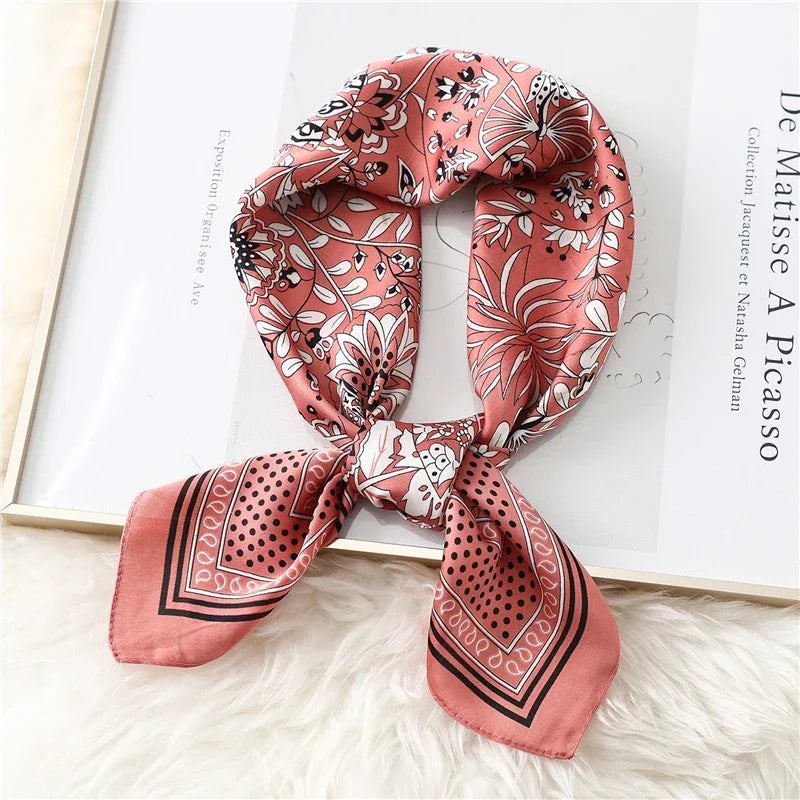 Silk Hair Scarf for Women Fashion Print Shawl Wraps Female Headband Neckerchief 70cm Hand Bag Wrist Foulard Neck Tie Echarpe