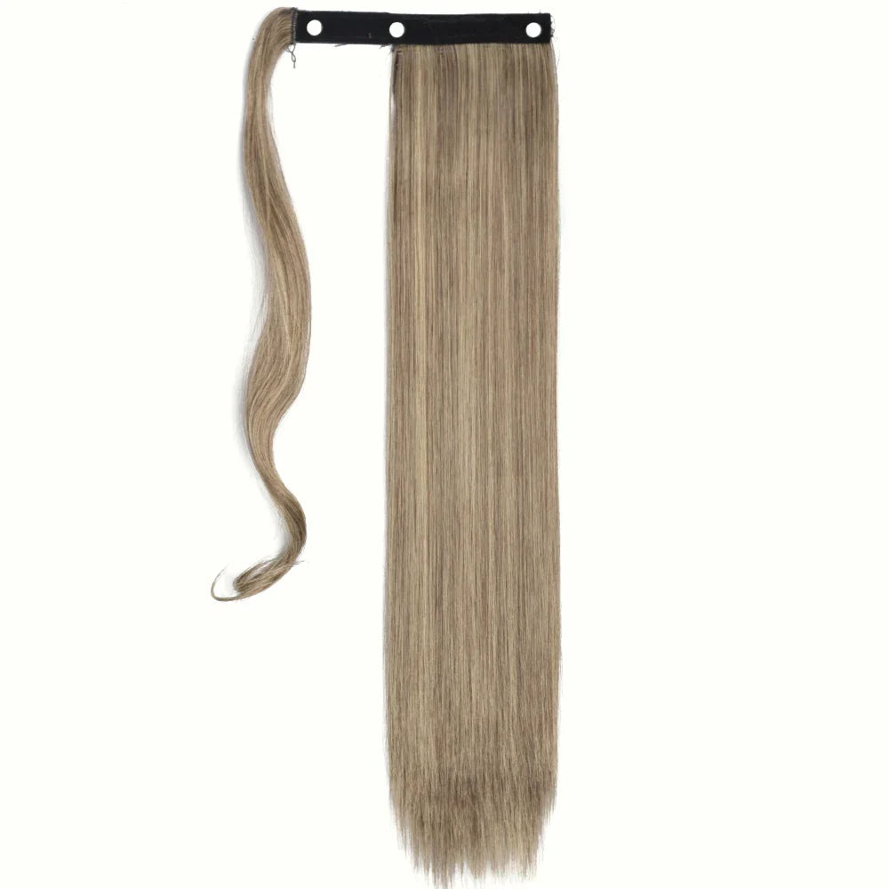 Synthetic Ponytail Hair Extension Natural Hairpiece Clip In Wrap Around Pony Heat Resistant Black Burgundy Hairstyle